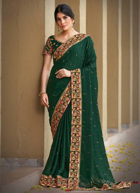 Green Colour Latest Wedding Wear Silk Georgette Embroidered Saree Collection 41718